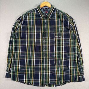 Vintage Tommy Hilfiger Button‎ Up Shirt Mens XL Blue Plaid Embroidered Y2K India
